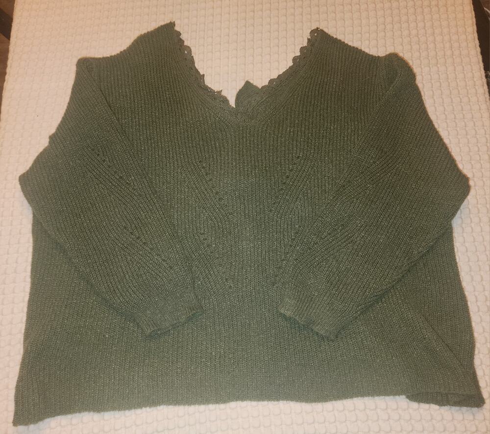 SHEIN Curve Green Knit Acrylic Bow Pullover Sweater Women's Plus 7X Long Sleeve